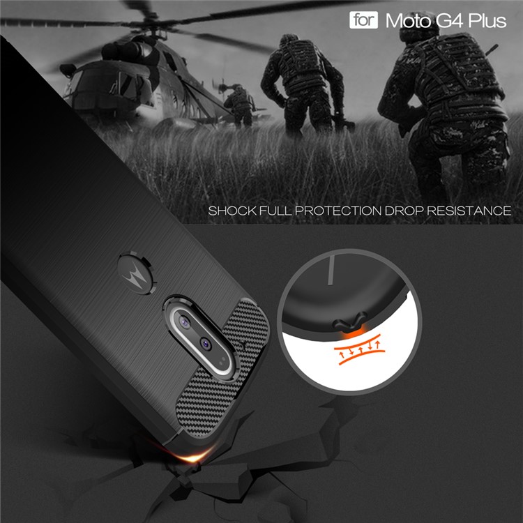 Carbon Fibre Brushed TPU Shell Case for Motorola Moto G4 / G4 Plus - Black-5