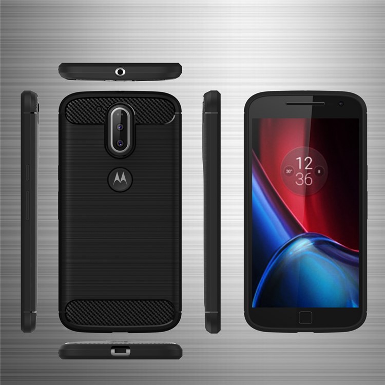 Carbon Fibre Brushed TPU Shell Case for Motorola Moto G4 / G4 Plus - Black-6