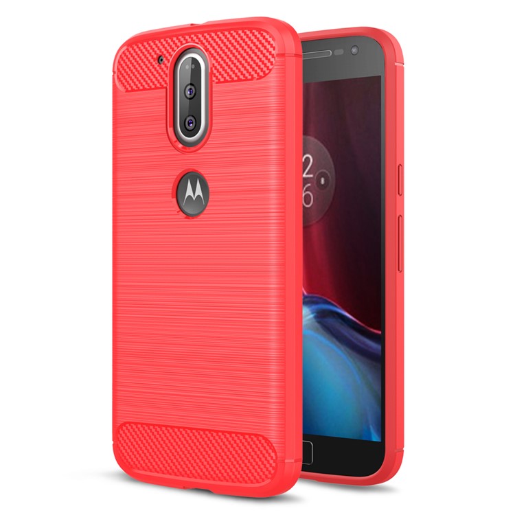 Carbon Fibre Brushed TPU Phone Case for Motorola Moto G4 / G4 Plus - Red-1