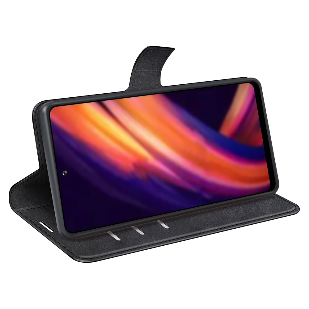 Magnetic Clasp Folio Flip PU Leather + Soft Inner TPU Phone Case Stand Wallet Shockproof Protective Cover for Motorola Edge 30 Ultra - Black-5