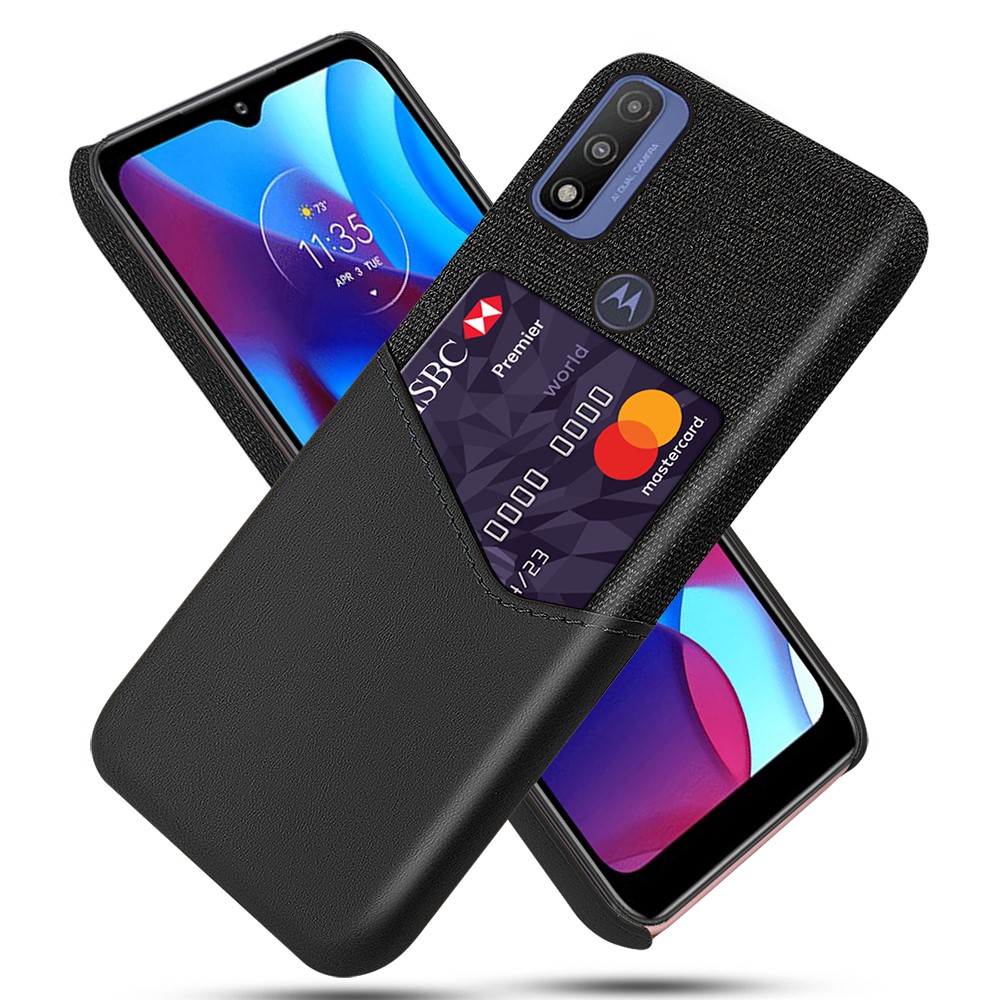 Practical Card Slot Design Phone Case Scratch-resistant Cloth + PU Leather + PC Cover for Motorola G Pure - Black-1