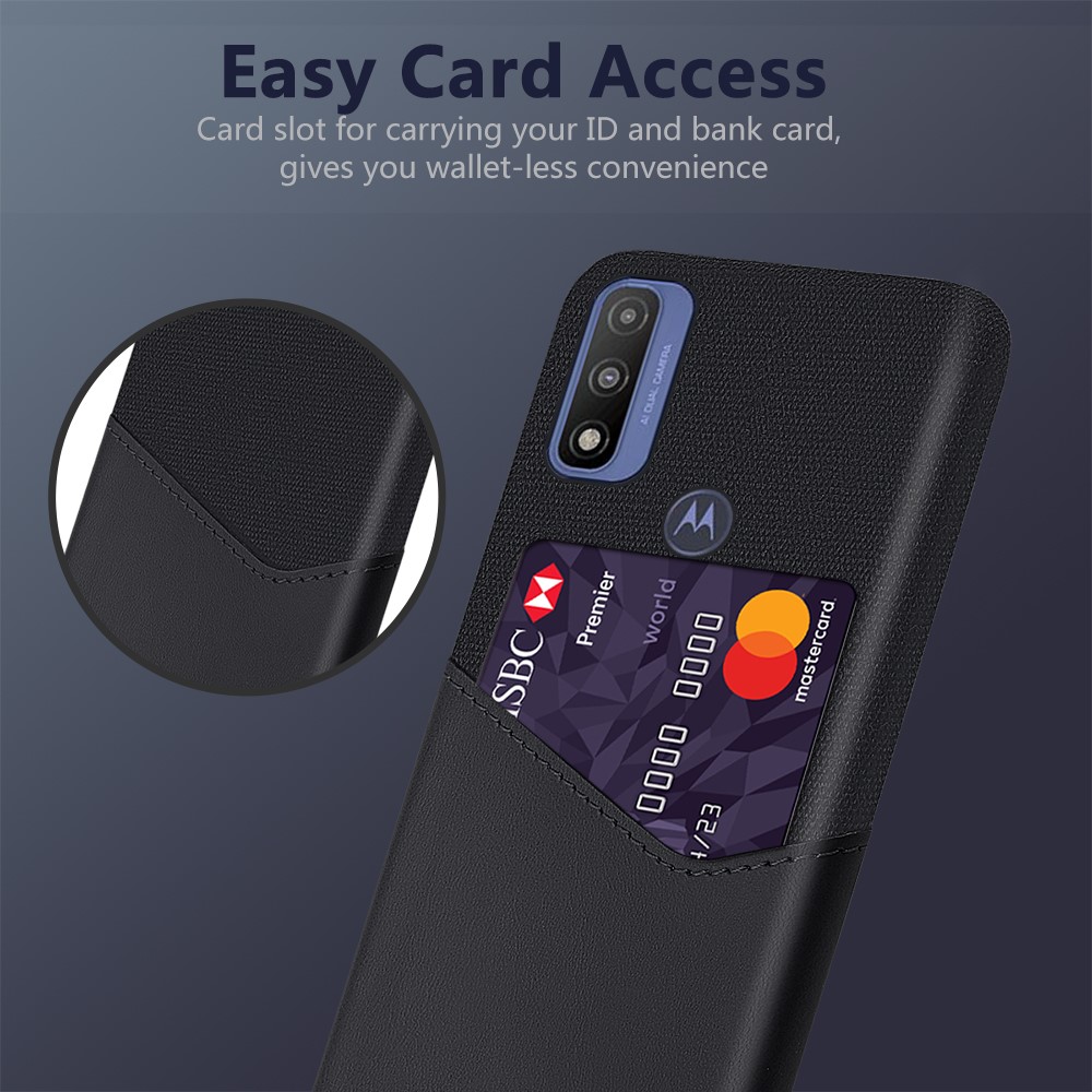 Practical Card Slot Design Phone Case Scratch-resistant Cloth + PU Leather + PC Cover for Motorola G Pure - Black-2