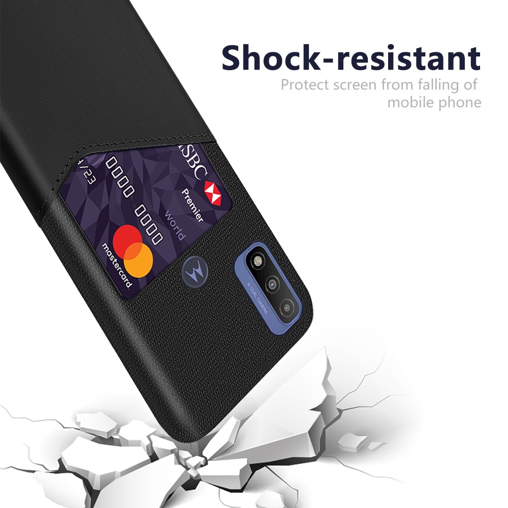 Practical Card Slot Design Phone Case Scratch-resistant Cloth + PU Leather + PC Cover for Motorola G Pure - Black-3