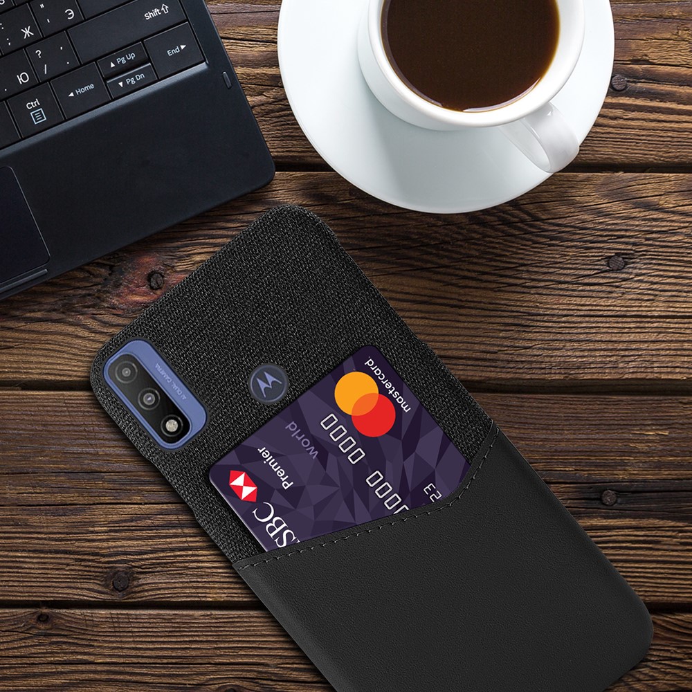 Practical Card Slot Design Phone Case Scratch-resistant Cloth + PU Leather + PC Cover for Motorola G Pure - Black-4