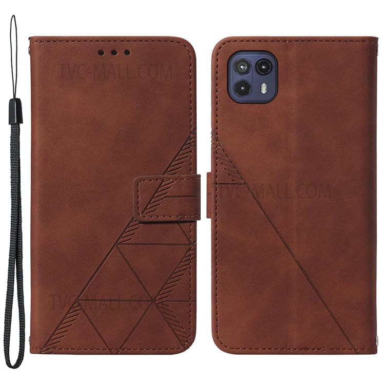 PB2 Series Anti-scratch Imprinting Lines PU Leather Flip Wallet Case Stand Anti-fall Phone Cover with Strap for Motorola Moto G50 5G - Brown-1