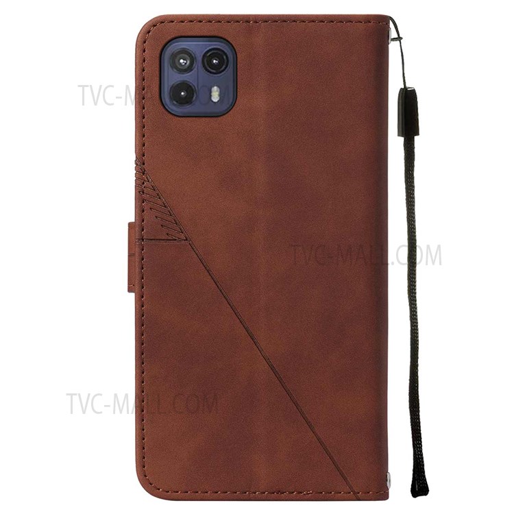 PB2 Series Anti-scratch Imprinting Lines PU Leather Flip Wallet Case Stand Anti-fall Phone Cover with Strap for Motorola Moto G50 5G - Brown-2