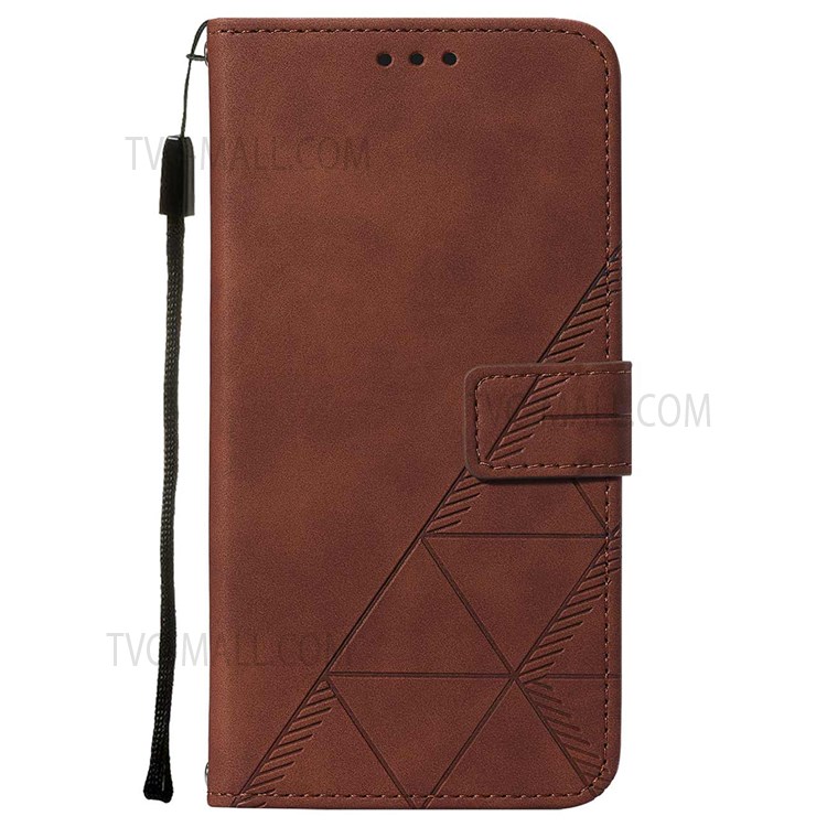 PB2 Series Anti-scratch Imprinting Lines PU Leather Flip Wallet Case Stand Anti-fall Phone Cover with Strap for Motorola Moto G50 5G - Brown-3