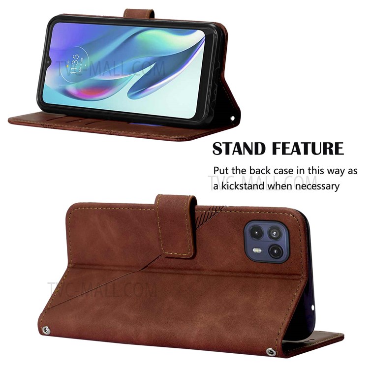 PB2 Series Anti-scratch Imprinting Lines PU Leather Flip Wallet Case Stand Anti-fall Phone Cover with Strap for Motorola Moto G50 5G - Brown-4