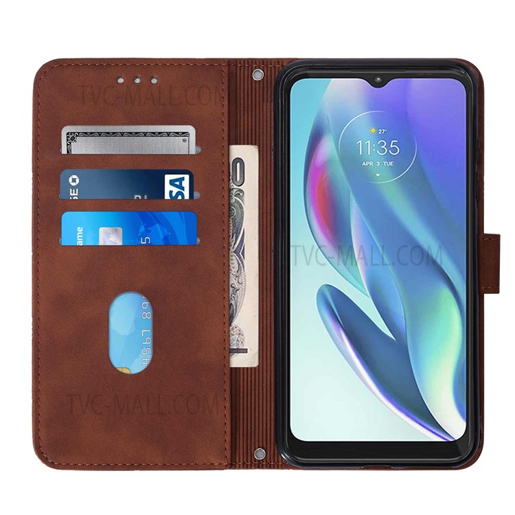 PB2 Series Anti-scratch Imprinting Lines PU Leather Flip Wallet Case Stand Anti-fall Phone Cover with Strap for Motorola Moto G50 5G - Brown-5