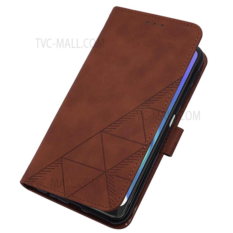 PB2 Series Anti-scratch Imprinting Lines PU Leather Flip Wallet Case Stand Anti-fall Phone Cover with Strap for Motorola Moto G50 5G - Brown-6