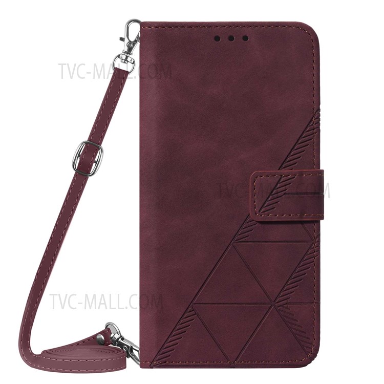 PB2-1 Series Long Lanyard PU Leather Case Imprinting Lines Shockproof Wallet Phone Cover with Stand for Motorola Moto G50 - Wine Red-2