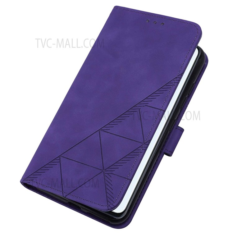PB2-1 Series Imprinting Lines PU Leather Long Lanyard Dual-sided Magnetic Clasp Wallet Phone Case with Stand for Motorola G Pure - Purple-10