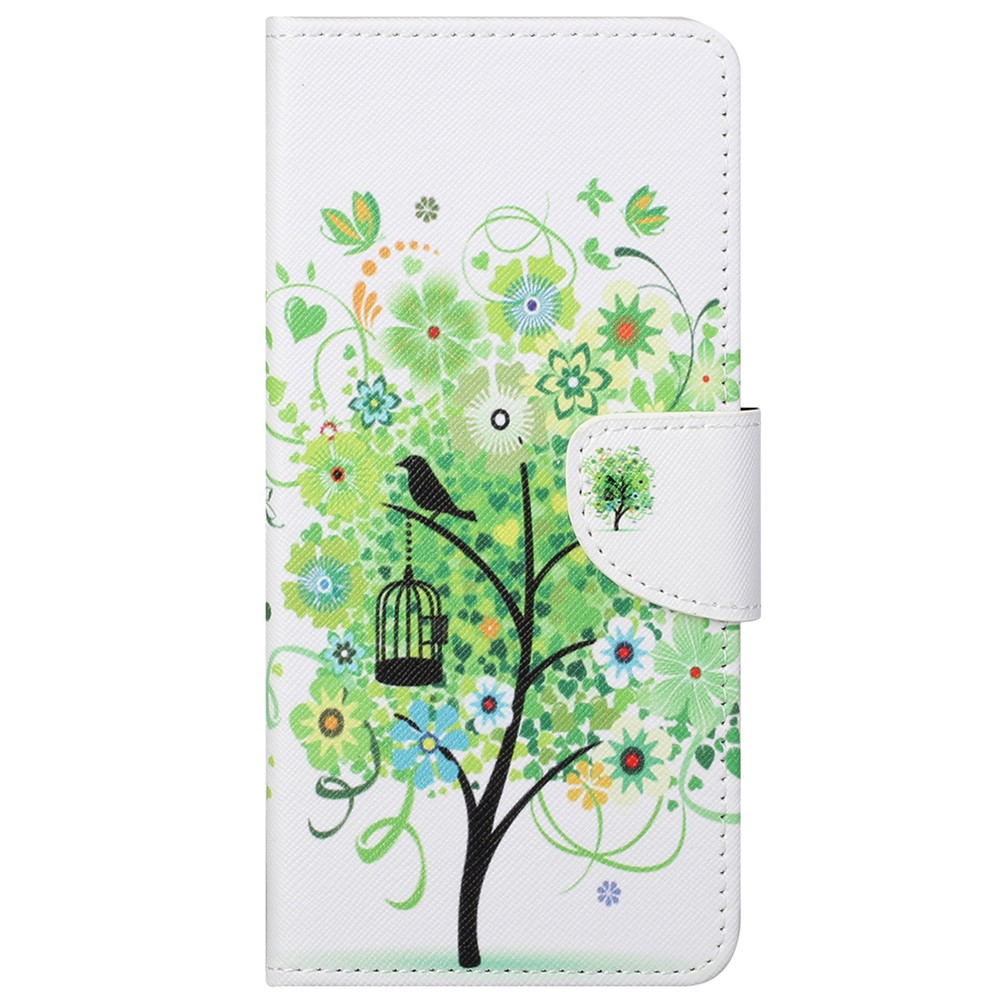 Folding Phone Case Cross Texture PU Leather Magnetic Closed Protective Cover with Wallet for Motorola Moto G51 5G - Green Tree-2
