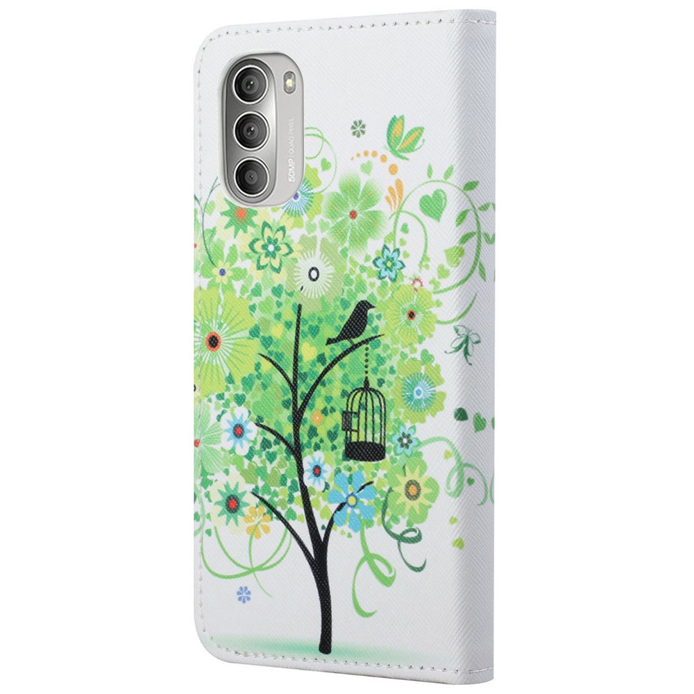 Folding Phone Case Cross Texture PU Leather Magnetic Closed Protective Cover with Wallet for Motorola Moto G51 5G - Green Tree-3