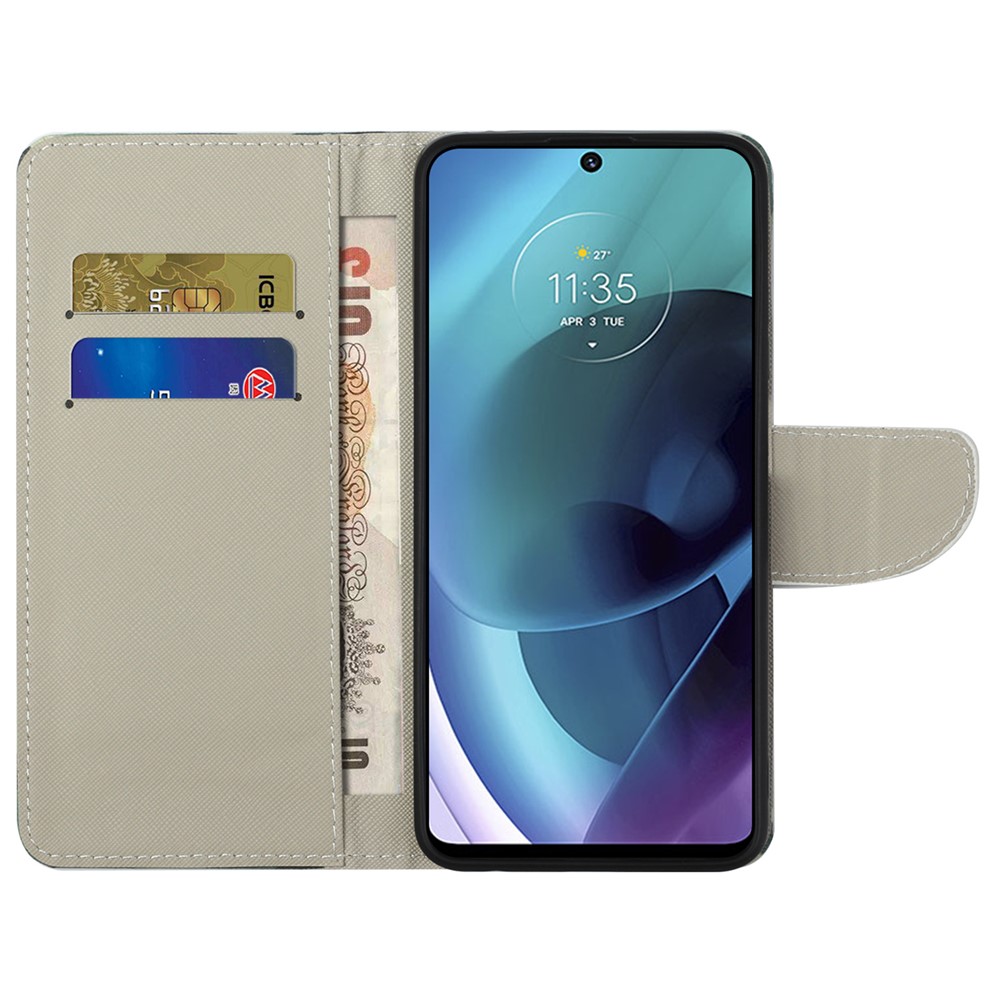 Folding Phone Case Cross Texture PU Leather Magnetic Closed Protective Cover with Wallet for Motorola Moto G51 5G - Green Tree-5