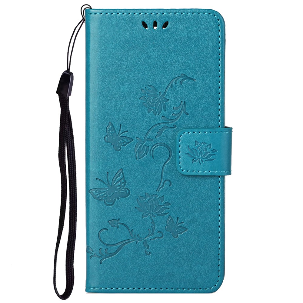 Imprinted Butterflies Flower Anti-fall PU Leather Wallet Function Phone Case Stand Shell for Motorola Moto G51 5G - Blue-2