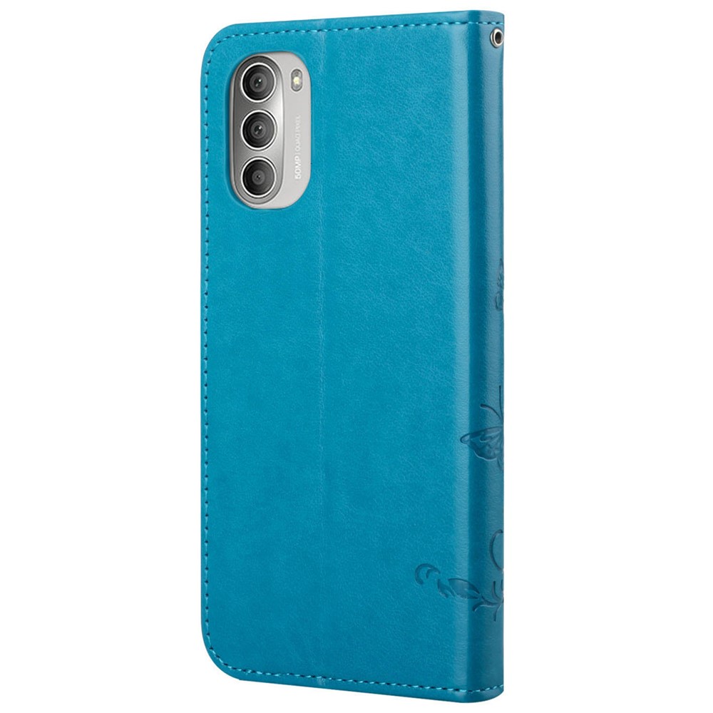 Imprinted Butterflies Flower Anti-fall PU Leather Wallet Function Phone Case Stand Shell for Motorola Moto G51 5G - Blue-3