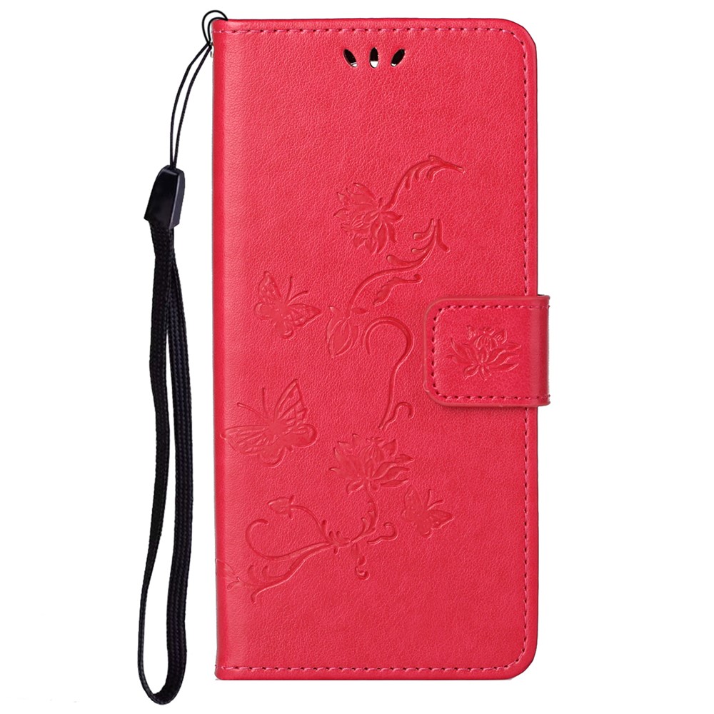 Imprinted Butterflies Flower Anti-fall PU Leather Wallet Function Phone Case Stand Shell for Motorola Moto G51 5G - Red-2