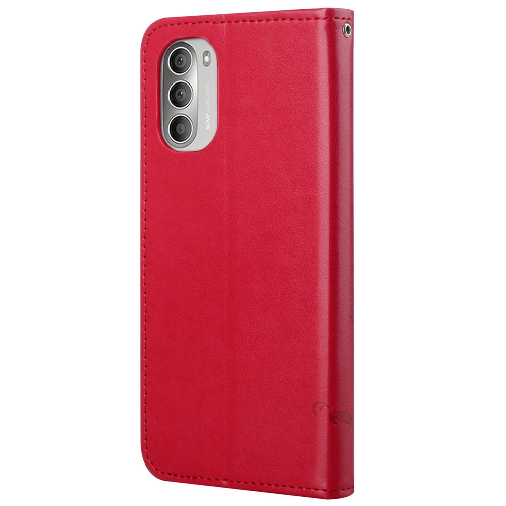 Imprinted Butterflies Flower Anti-fall PU Leather Wallet Function Phone Case Stand Shell for Motorola Moto G51 5G - Red-3