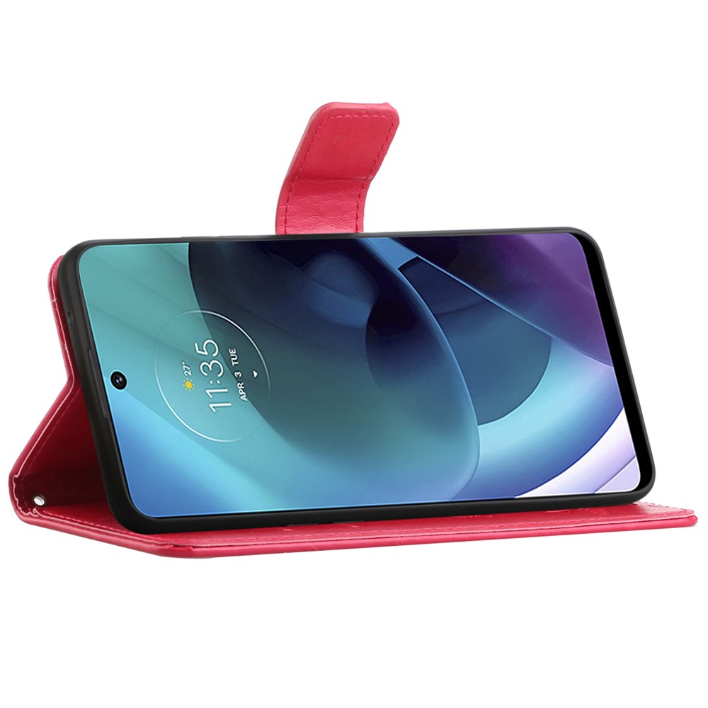 Imprinted Butterflies Flower Anti-fall PU Leather Wallet Function Phone Case Stand Shell for Motorola Moto G51 5G - Red-4