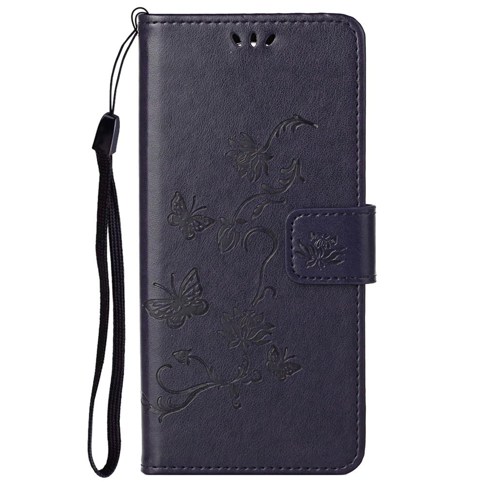 Imprinted Butterflies Flower Anti-fall PU Leather Wallet Function Phone Case Stand Shell for Motorola Moto G51 5G - Dark Purple-2