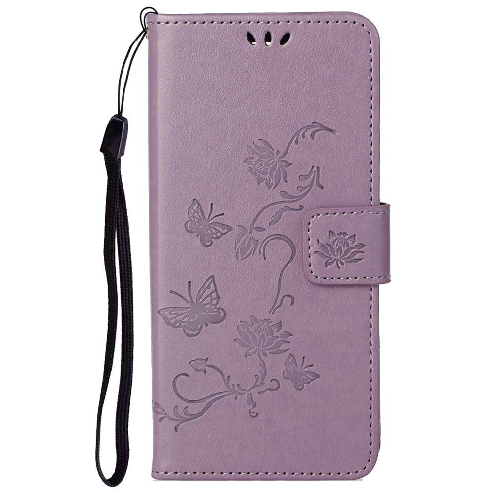 Imprinted Butterflies Flower Anti-fall PU Leather Wallet Function Phone Case Stand Shell for Motorola Moto G51 5G - Purple-2
