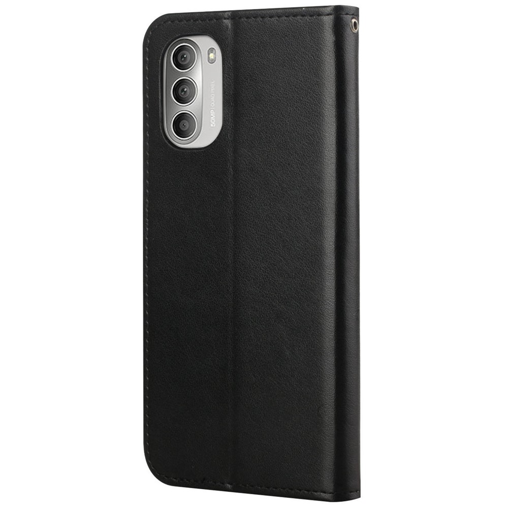 Imprinted Butterflies Flower Anti-fall PU Leather Wallet Function Phone Case Stand Shell for Motorola Moto G51 5G - Black-3