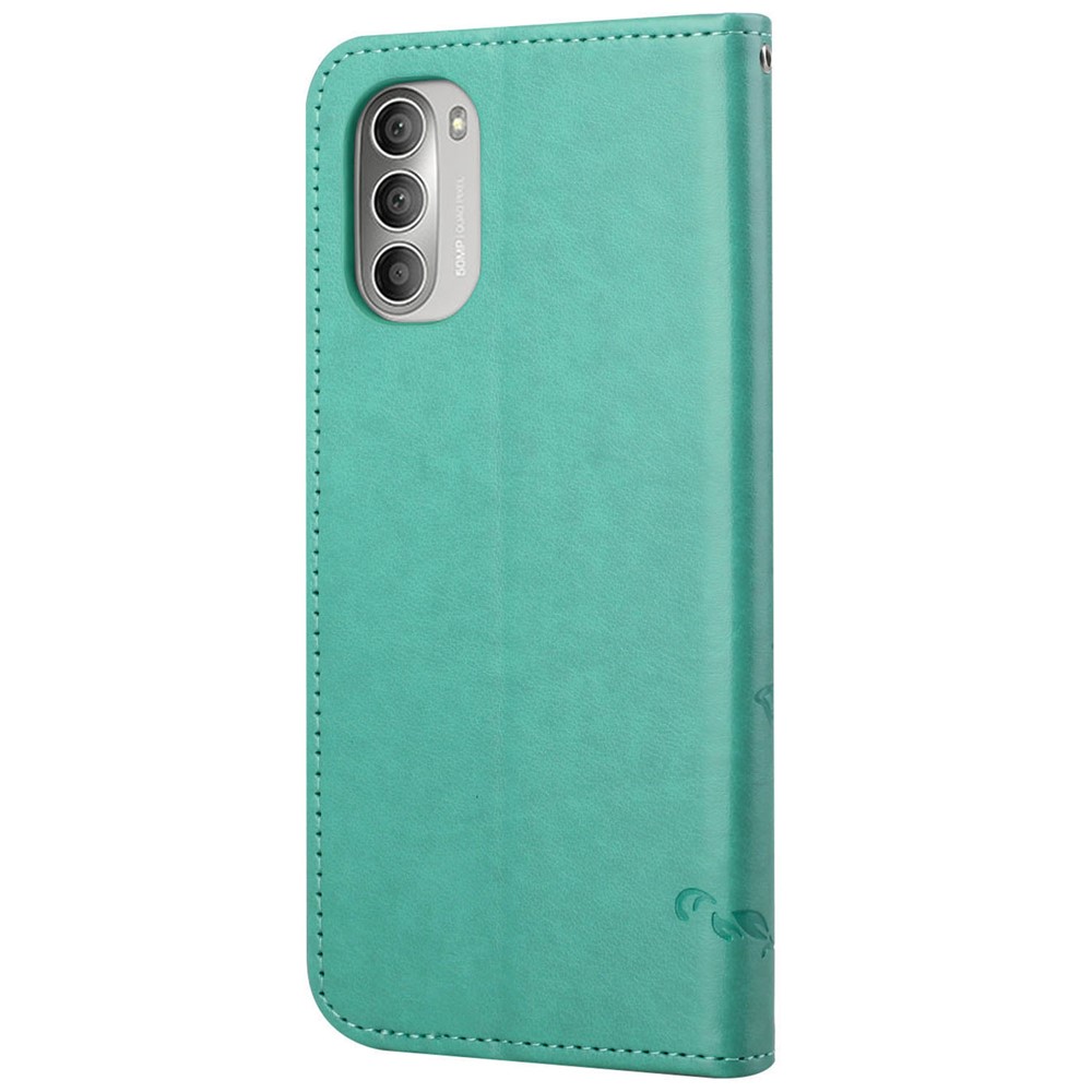 Imprinted Butterflies Flower Anti-fall PU Leather Wallet Function Phone Case Stand Shell for Motorola Moto G51 5G - Green-3