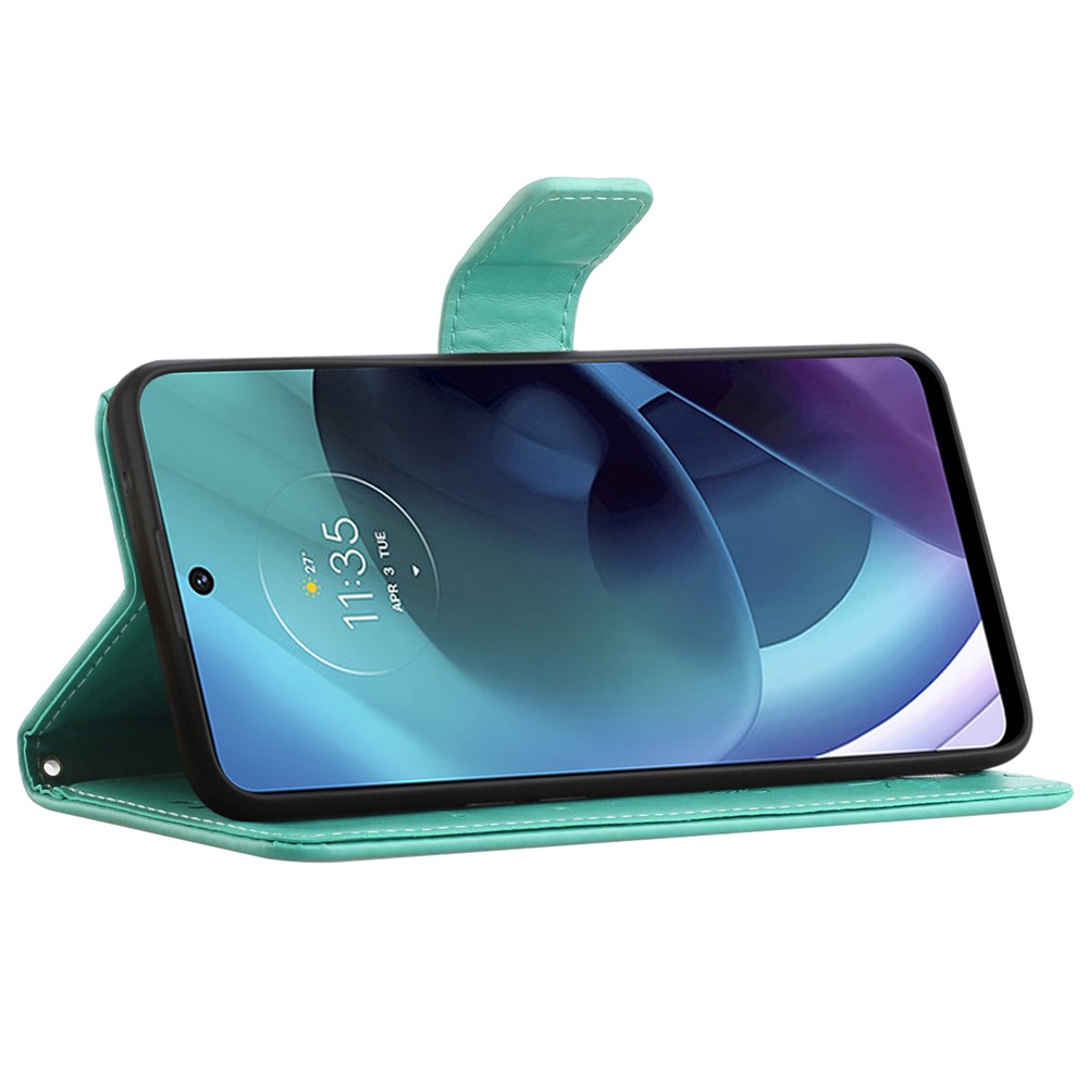 Imprinted Butterflies Flower Anti-fall PU Leather Wallet Function Phone Case Stand Shell for Motorola Moto G51 5G - Green-4
