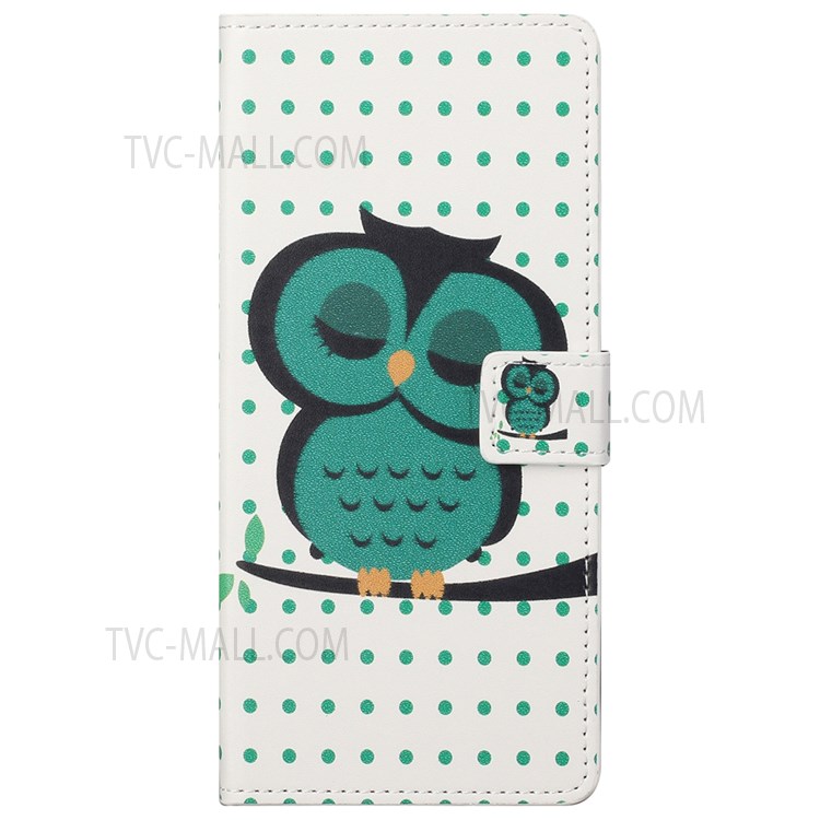 Pattern Printing TPU + PU Leather Phone Case Stand Magnetic Closure Flip Protector with Card Slots Cash Pocket for Motorola Moto G51 5G - Green Owl-2