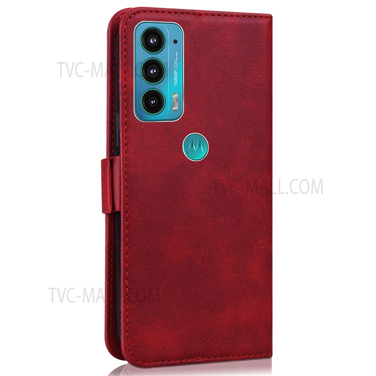Cat Butterfly Imprinting Skin Feel PU Leather Wallet Stand Phone Case Shell with Strap for Motorola Moto E20/E30/E40 - Red-3