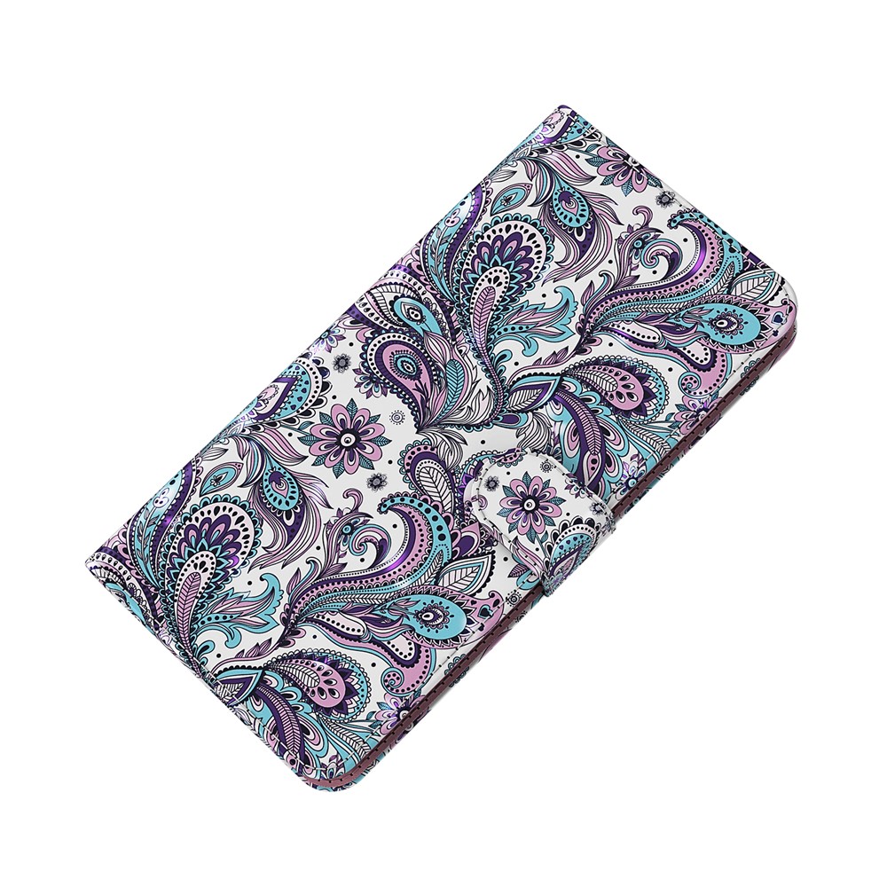 3D Pattern Printing PU Leather Phone Case Wallet Stand Feature Flip Folio Cover with Strap for Motorola Moto G31/G41 - Purple Impatiens-10