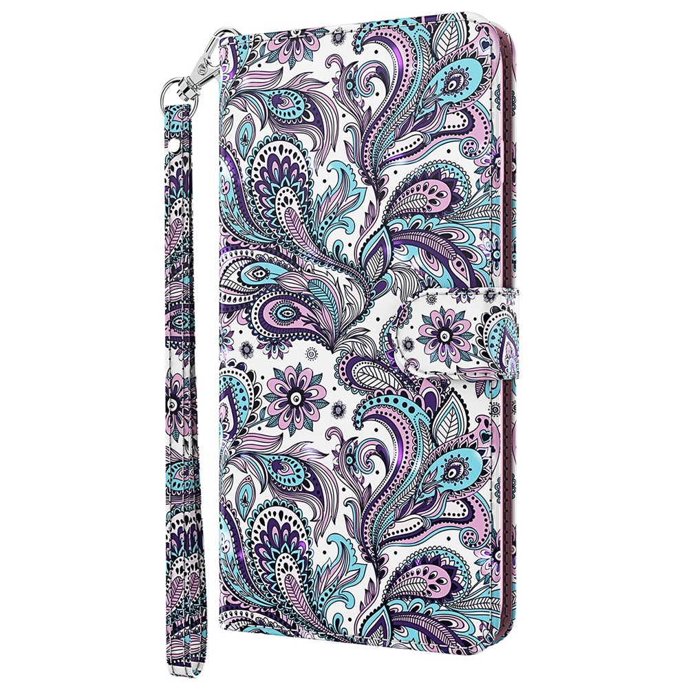 3D Pattern Printing PU Leather Phone Case Wallet Stand Feature Flip Folio Cover with Strap for Motorola Moto G31/G41 - Purple Impatiens-2