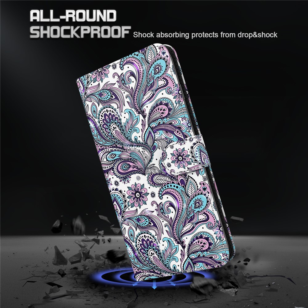 3D Pattern Printing PU Leather Phone Case Wallet Stand Feature Flip Folio Cover with Strap for Motorola Moto G31/G41 - Purple Impatiens-7