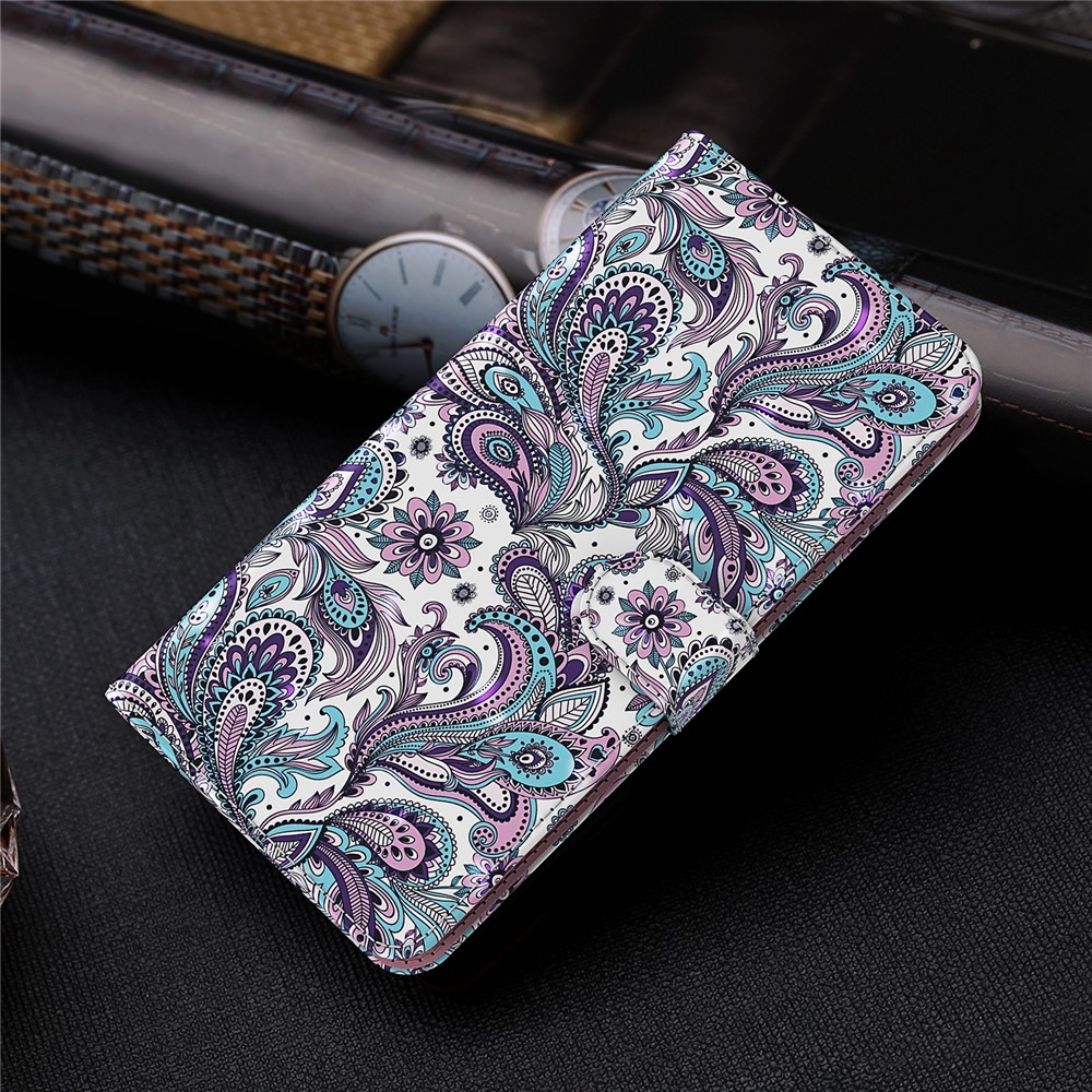 3D Pattern Printing PU Leather Phone Case Wallet Stand Feature Flip Folio Cover with Strap for Motorola Moto G31/G41 - Purple Impatiens-9