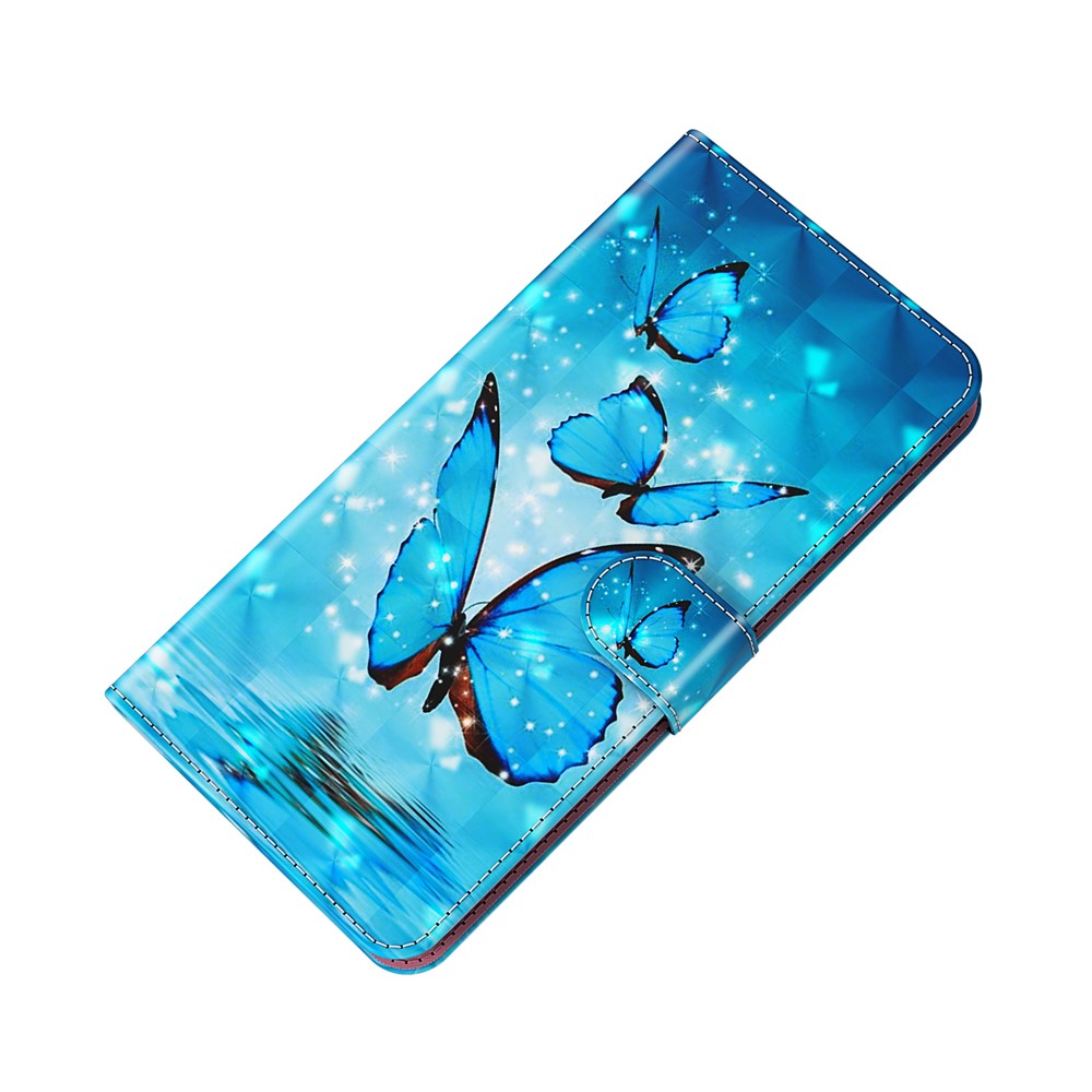 Stand PU Leather Phone Protector 3D Pattern Printing Phone Case with Wallet Strap for Motorola Moto G71 5G - Blue Butterflies-10