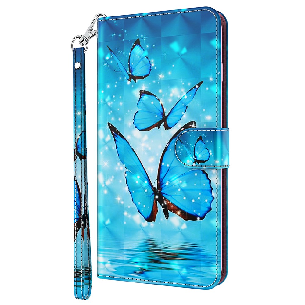 Stand PU Leather Phone Protector 3D Pattern Printing Phone Case with Wallet Strap for Motorola Moto G71 5G - Blue Butterflies-2