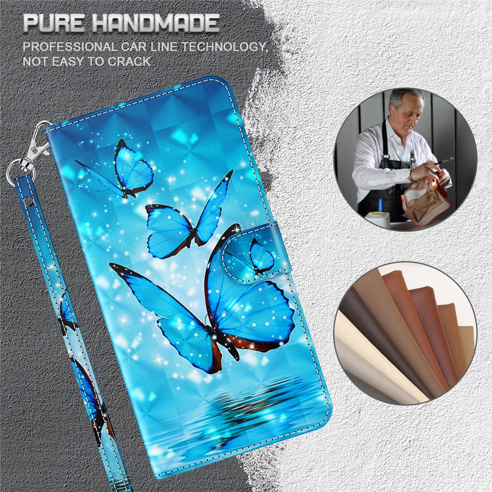 Stand PU Leather Phone Protector 3D Pattern Printing Phone Case with Wallet Strap for Motorola Moto G71 5G - Blue Butterflies-6