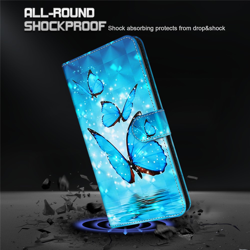 Stand PU Leather Phone Protector 3D Pattern Printing Phone Case with Wallet Strap for Motorola Moto G71 5G - Blue Butterflies-7