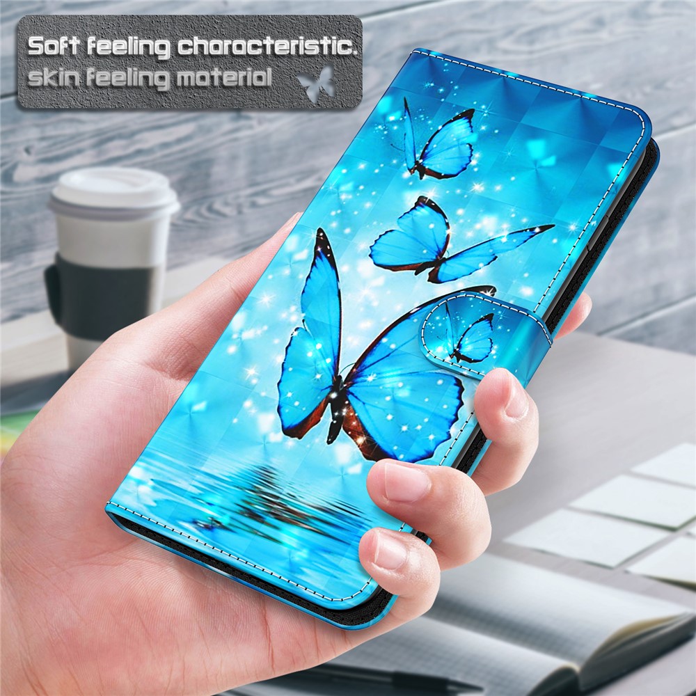 Stand PU Leather Phone Protector 3D Pattern Printing Phone Case with Wallet Strap for Motorola Moto G71 5G - Blue Butterflies-8