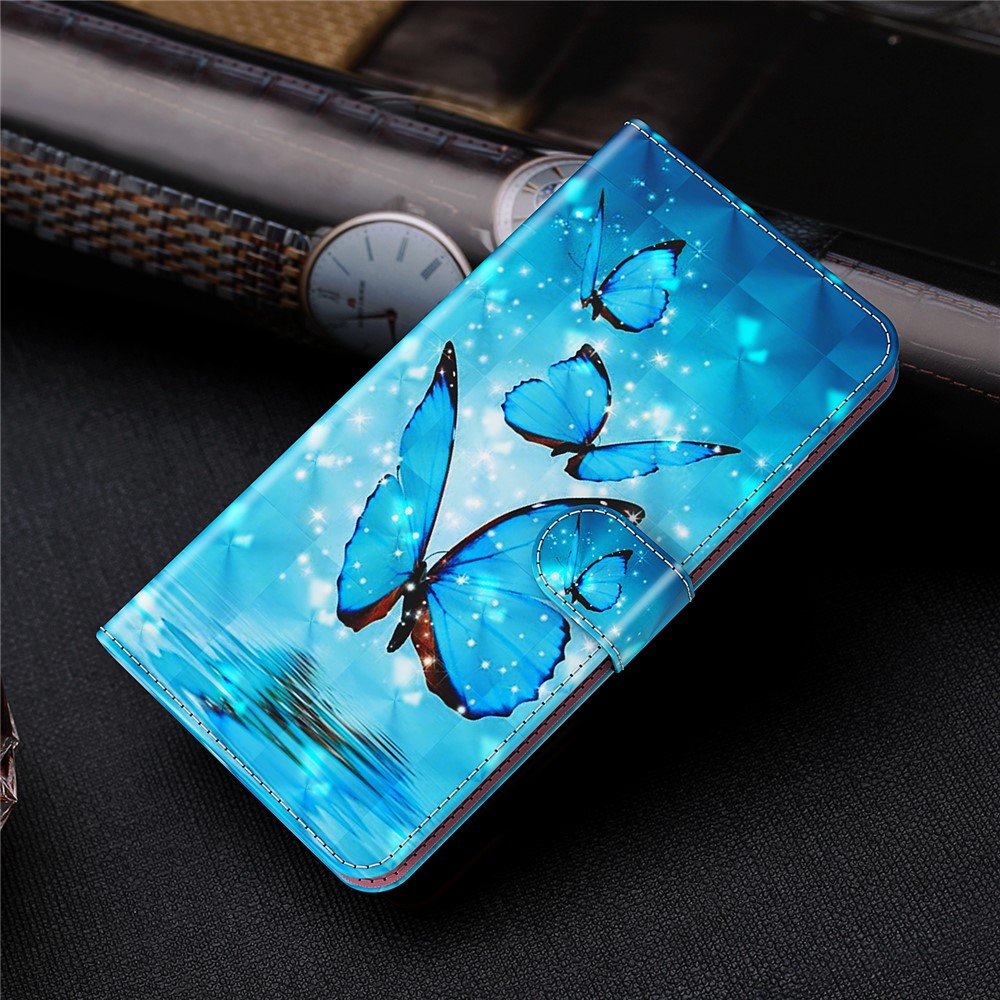 Stand PU Leather Phone Protector 3D Pattern Printing Phone Case with Wallet Strap for Motorola Moto G71 5G - Blue Butterflies-9