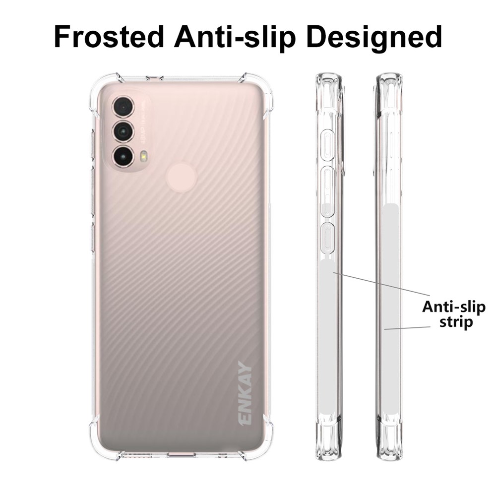 ENKAY Drop-resistant Enhanced Four Corner Anti-slip Side Strip Clear TPU Phone Case Cover for Motorola Moto E30/E40-4