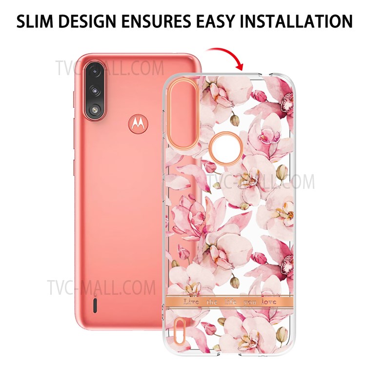 Flower Letter TPU Cover Electroplating IML IMD Anti-scratch Phone Case for Motorola Moto E7 Power - HC005 Pink Gardenia-5