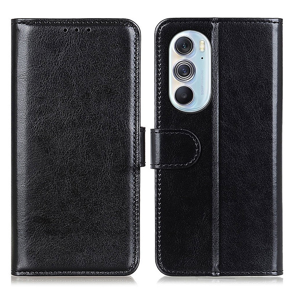 Crazy Horse Texture PU Leather Folio Flip Wallet Case TPU Shockproof Inner Shell with Stand for Motorola Edge X30 - Black-1