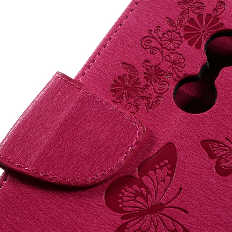 Imprint Butterfly Flower Wallet Stand Leather Cover for Lenovo K6 - Rose-11