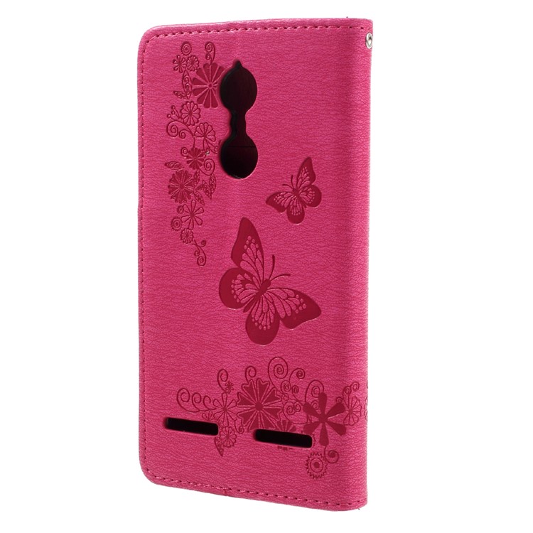 Imprint Butterfly Flower Wallet Stand Leather Cover for Lenovo K6 - Rose-2