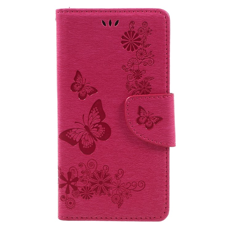Imprint Butterfly Flower Wallet Stand Leather Cover for Lenovo K6 - Rose-3