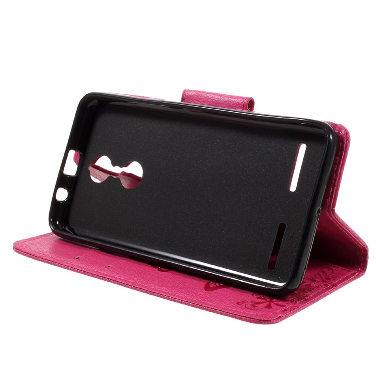 Imprint Butterfly Flower Wallet Stand Leather Cover for Lenovo K6 - Rose-4