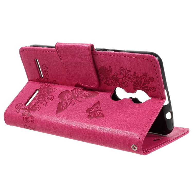 Imprint Butterfly Flower Wallet Stand Leather Cover for Lenovo K6 - Rose-5