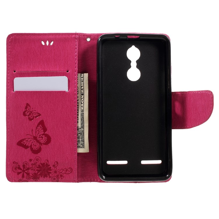 Imprint Butterfly Flower Wallet Stand Leather Cover for Lenovo K6 - Rose-6